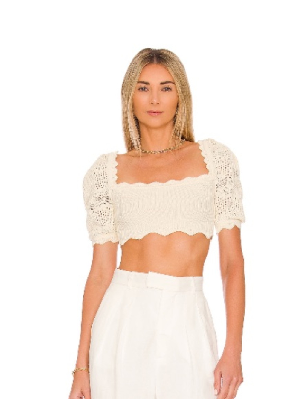 Tularosa Ivory Lace Square-Neck Crop Top